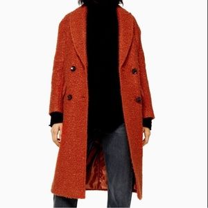 Topshop Kim Boucle Burnt-Orange/Rust Coat. Size 4-6. Oversized fit.